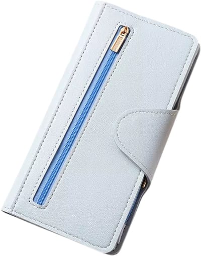 RFID Dames Portemonnee – Ultradunne Lange Portefeuille met Rits en Gesp, Creditcardhouder, Meerdere Kaartvakken, Multifunctionele Modeportemonnee, Luxe Dames Wallet - Blauw