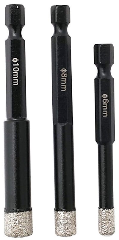 Tegelboorset - Diamantboorset voor Tegels - 6, 8 en 10 mm - HEX - voor Steengoed, Glas en Keramiek - Droog en Nat - Set van 3