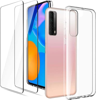 Hoesje Geschikt voor: Huawei P Smart 2021 Transparant TPU Siliconen Soft Case + 2X Tempered Glass Screenprotector
