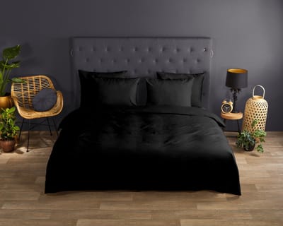 Good Morning dekbedovertrek effen kleur - Lits jumeaux 240x200/220 cm - Zwart - 100% Katoen renforc�