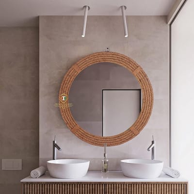 Ronde Houten Wandspiegel met Antieklook Frame - Hoogwaardige Wanddecoratie