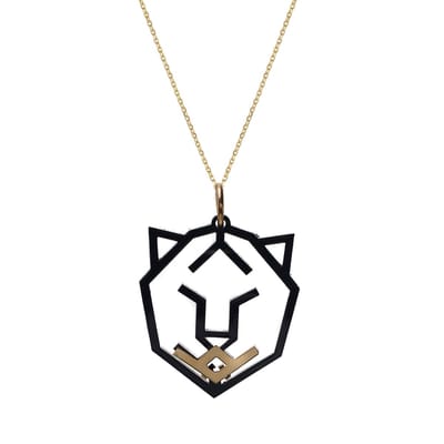 HÔBE | Leona Hanger | 14 Karaat Goud Verguld Messing| Zwart Celluloseacetaat | Lengte: 4.5cm | Breedte: 4 cm | 100% Nikkelvrij | Handgemaakt | Zonder Ketting