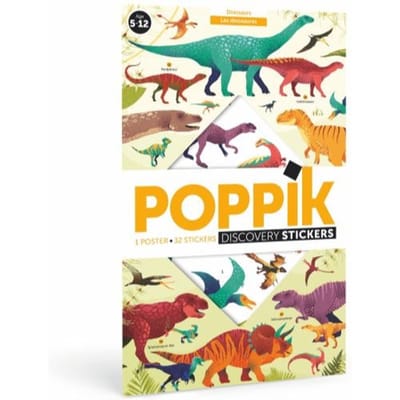 Poppik Educatieve stickerposter - Dinosaurussen - 32 herbruikbare stickers