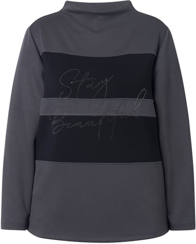 Ulla Popken - Dames - Sweatshirt oversized opstaande kraag lange mouwen modalmix - Kakigrijs - Maat 42+