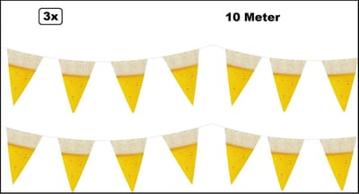 3x Vlaggenlijn bier 1000cm - Biertje - Festival thema feest party apres ski oktoberfest bierfeest