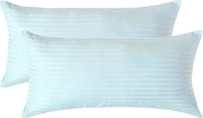 Homescapes Satijn Streep Katoen Kussensloop 40x80 cm – Set van 2 – Aquablauw – 100% Egyptisch Katoen – Draaddichtheid 330