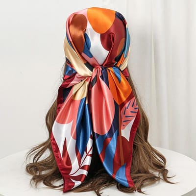 Mode Hoofddoek Satine Vierkante Sjaal Voor Vrouwen Neckerchief Vrouwelijke Zijde Sjaal Foulard Hijab Hoofdband Haarbanden Bandana 90x90cm brown