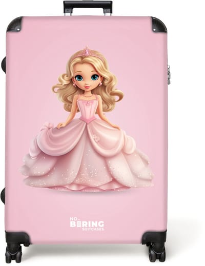 NoBoringSuitcases.com® - Koffer groot - Reiskoffer lichtgewicht - Elegante prinses in roze baljurk - Rolkoffer met 4 wielen - Grote trolley XL - 98 liter bagage