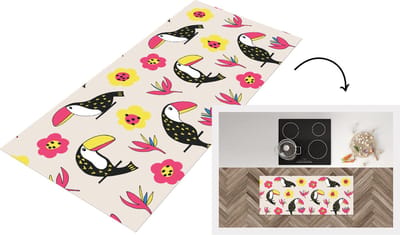 Keukenloper - Loper keuken - Patronen - Vogel - Bloemen - 120x50 cm - Keukenloper vinyl