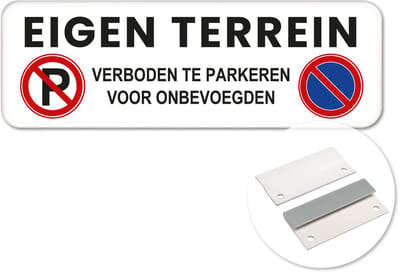 Parkeerbord Eigen Terrein - Weerbestendig Aluminium - 40x15 cm - Bevestiging: Met muur-/ wandmontage beugels