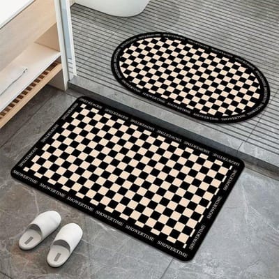 Eenvoudige Wind Diatomeeënaarde Schakbord Badkamervloermat Zwart-wit Rooster Vochtregulerend Antislipmat Keukendeur Sneldrogende Mat 50 * 80 cm