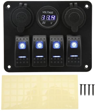 Schakelaarpaneel met USB - Tuimelschakelaar Paneel - Voertuig Bediening - 4-voudige Schakelaars - 14x13x11 cm