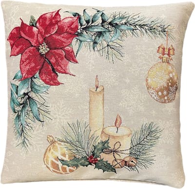 Kussenhoes - Kerst - luxe Gobelinstof - Noel - Kerstbloem - Dennenappel - 45 x 45 cm