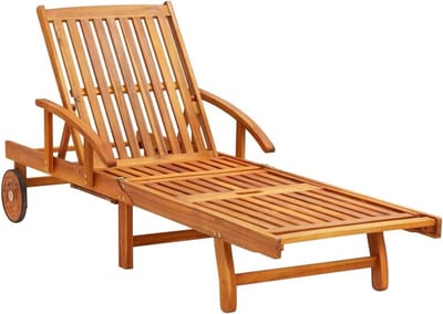 Zonnebed Hout - Ligstoel Tuin - Ontspannen Buiten - Uittrekbare Tafel - 200 cm - Beige