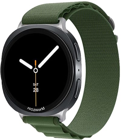 Stravo Alpine Loop Nylon Bandje – Geschikt voor Samsung Galaxy Watch 9 (40/44mm) / Watch 8 (40/44mm) / 8 Classic (46mm) – Groen – Sportief Horlogeband met 6-Haak Sluiting voor Samsung smartwatch