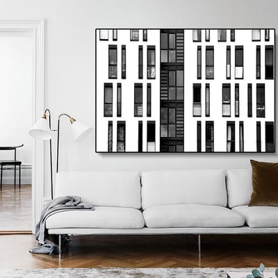 Allernieuwste.nl® Canvas Schilderij Modern Industriële Stijl Gebouw - Industrieel Retro - Zwart wit - 70 x 140 cm