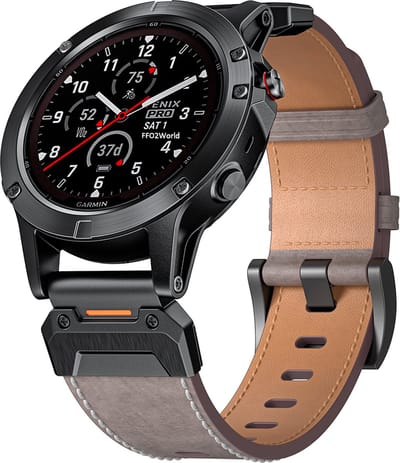 Stravo Echt leren bandje Quickfit 26mm Geschikt voor Garmin Fenix 5x (Plus) / Fenix 6x (Pro) / Fenix 7x (Pro - Sapphire - Solar) / Garmin Fenix 8 - 51mm / Enduro 1-2-3 - Robuust militair leren bandje voor Garmin smartwatches - Grijs