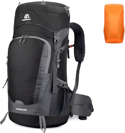 CarryQuest® - 65L Hiking Backpack - Waterbestendige Nylon Rugzak met Drinksysteem, Regenhoes, Mesh Rugventilatie, Verstelbare Riemen & 32x20x70 cm - Lichtblauw