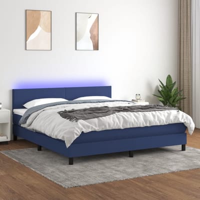 vidaXL - Boxspring - met - matras - en - LED - stof - blauw - 180x200 - cm
