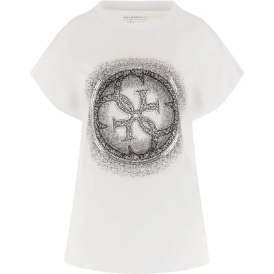 Printed Cotton T-shirt with Round Neck and Short Sleeves Wo - White