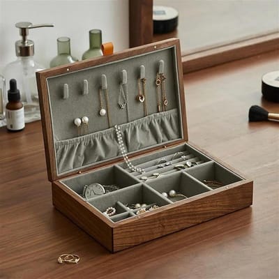 Juwelendoos Hout - Opbergdoos Sieraden - Sieraden Opbergen - Walnootfineer - Groot Formaat - Bruin