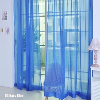 100*200cm Home Decor Candy Kleur Raamschermen Woonkamer Slaapkamer Verduisterend Transparant Gaas Tule Prinses Stijl Gordijn Paneel Transparante Sjaal Verdeler blauw