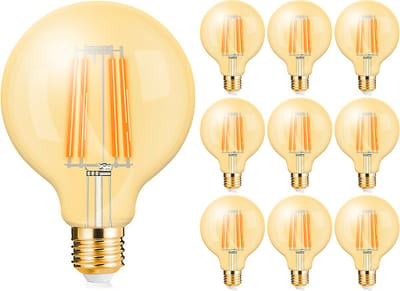 Voordeelpak 10x LED Lamp E27 Globe Filament - Brinton - Amber 6W 540lm - 822 Zeer Warm Wit 2200K - G95 | Vervangt 45W