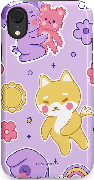 Casetastic hoesje geschikt voor Apple iPhone XR - Dubbellaagse bescherming - Knuffelvriendjes - Fashion Case - Lichtroze Lila Goud