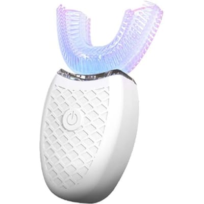 Brosse à Dents Électrique Sonique Automatique Intelligente à 360 Degrés Type U 4 Modes Brosse à Dents Chargement USB Blanchiment des Dents Lumière Bleue blanc