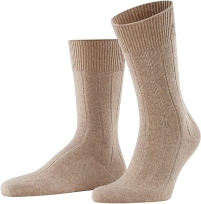 FALKE Lhasa Rib eenkleurig wol kasjmier sokken heren bruin - maat 43-46
