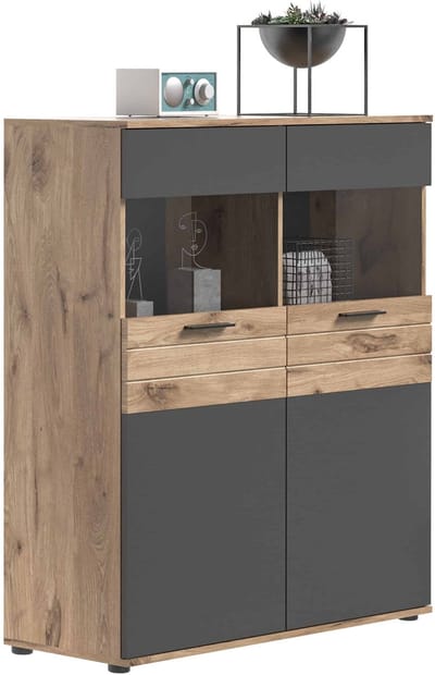 Mason vitrinekast basaltgrijs NB Nox Eiken NB Nox Eiken MDF TZ - 37x110x122cm