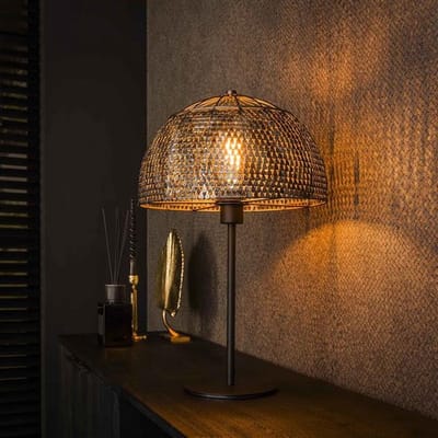PS-Collection Armor Open Tafellamp - Ø35x55cm - Zwart/Bruin - Metaal - tafellamp slaapkamer, tafellamp industrieel, tafellampen woonkamer, tafellamp zwart, tafel lamp, tafellamp slaapkamer industrieel, tafellampje
