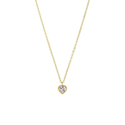 Lucardi Dames Stalen goldplated ketting vintage wit hart - Ketting - Staal - Goudkleurig - 45 cm