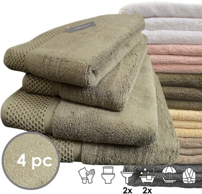 iSleep Deluxe Badtextiel - Voordeelset (4 delig) - 2x Handdoek 60x110 cm - 2x Badlaken 70x140 cm - Olijf Groen