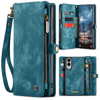 Caseme Geschikt voor Samsung Galaxy S25 Edge hoes - Vintage 2 in 1 portemonnee - Blauw