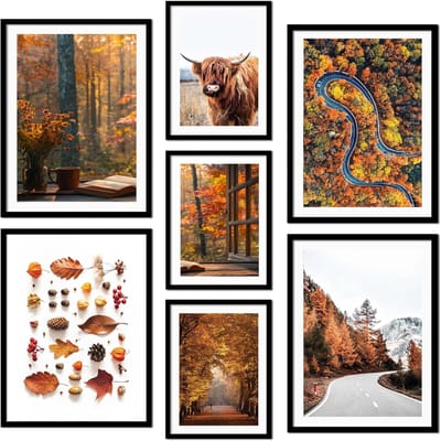 Poster Set - Wanddecoratie - Woonkamer Styling - Art Deco Stijl - 7 Delig - Herfstkleuren