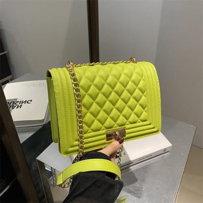 Modieuze Trend Ketting Sluiting Nieuwe Diamant Inslag Vrouwen Koreaanse Versie Eenvoudige Crossbody Enkele Schouder Kleine Vierkante Tas Trendy yellow