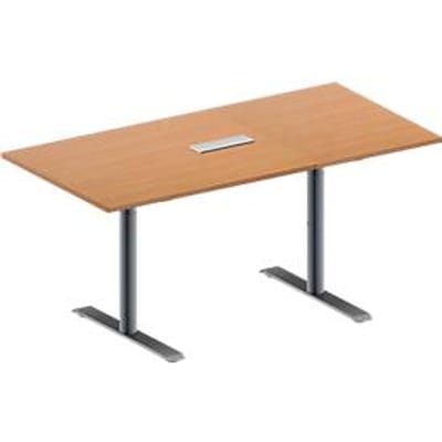 Schäfer Shop Genius Vergadertafel MODENA FLEX, in hoogte verstelbaar, 3-voudige contactdoos, rechthoekige vorm, T-poot ronde buis, B 1600 x D 800 mm, beukenpatroon