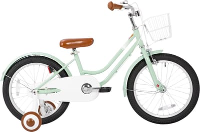 Kinderfiets – Voor beginners / kinderen – Met mand, spatborden, volledige kettingkoffer en zijwieltjes – Groen, 30 cm