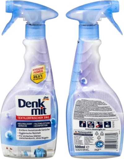 Denkmit Textielverfrisser Spray - Rimpelvrij 3in1 | 1x 500ml | Verwijdert nare geuren