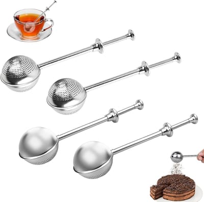 Dailygoods- Theetang Set van 4 - Hittebestendige Lange Greep - Theezeef - Theefilter voor Losse Thee - Thee Ei - Roestvrij Staal