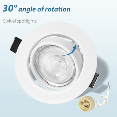 Set van 6 GU10 inbouwspotjes met verwisselbare LED, draaibaar en rond, in geborsteld roestvrij staal