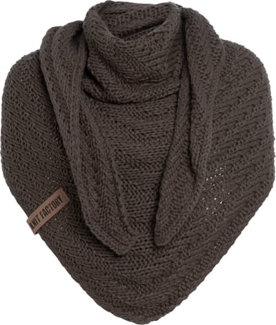 Knit Factory Sally Gebreide Omslagdoek - Driehoek Sjaal Dames - Dames sjaal - Wintersjaal - Stola - Wollen sjaal - Bruine sjaal - Taupe - 220x85 cm - Grof gebreid