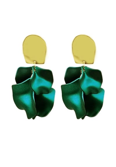 AVANT-GARDE PARIS Oorbellen - Petalvormig - 1 stuk - Groen met gouden plating