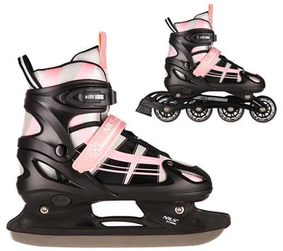 Playos® - Skeelers en Schaatsen - Zwart / Roze - maat 31 tot 34 - Verstelbaar - Inline Skates - IJshockey Schaatsen - Rolschaatsen - 2 in 1 Skates