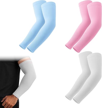Armwarmers met Zonbescherming UPF 50+, Koelende Katoenen Mouwen voor Fietsen, Volleybal en Basketbal - Wit, Roze, Blauw