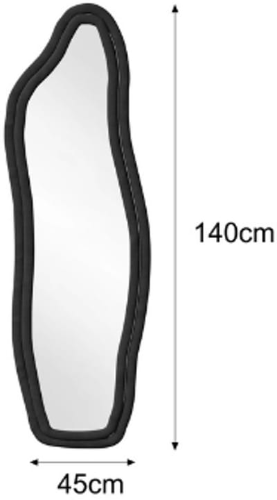 Spiegel-Spiegel staand-140x45cm-Gebogen staande spiegel-Fluwelen lijst-Dolfijnvorm-ZWART.