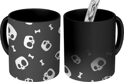 Magische Mok - Foto op Warmte Mokken - Koffiemok - Patronen - Skull - Skelet - Bot - Jongen - Jongetje - Kinderen - Kids - Magic Mok - Beker - 350 ML - Theemok