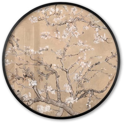 Poster in lijst Rond - Fotolijst 60x60 cm - Posters - Amandelbloesem - Kunst - Van Gogh - Beige - Ronde posterlijst zwart - Decoratie - Wanddecoratie woonkamer - Muurdecoratie slaapkamer