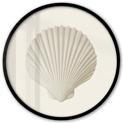 Poster in lijst Rond - Fotolijst 40x40 cm - Posters - Schelp - Minimalistisch - Wit - Ronde posterlijst zwart - Decoratie - Wanddecoratie woonkamer - Muurdecoratie slaapkamer